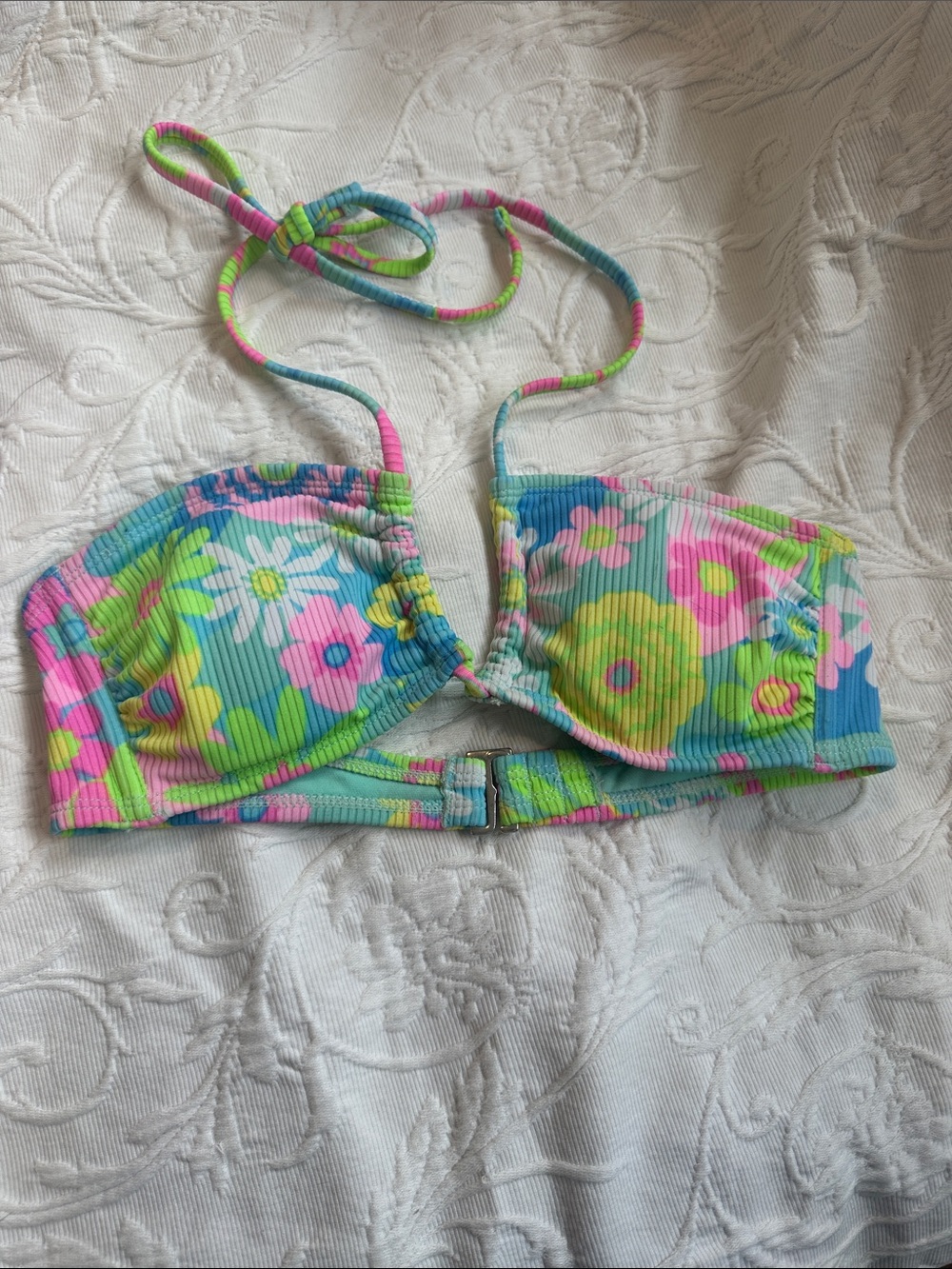 Xhilaration Mint Bandeau Bikini Top with Neon Multicolor Trim